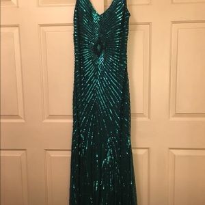 Dark teal sequined gown